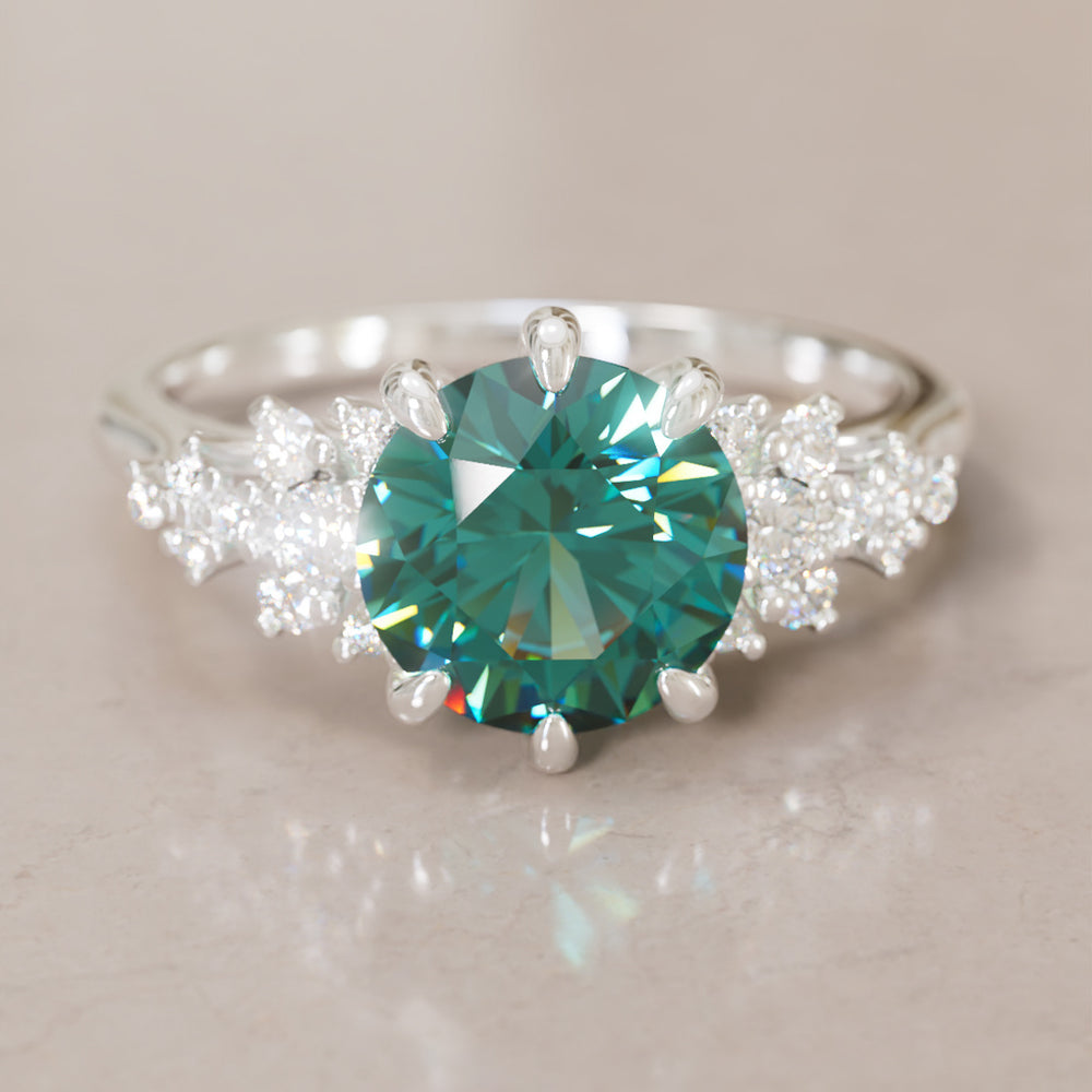 Unique Vintage Engagement Ring with Round Cut Teal Sapphire By Valley Rose