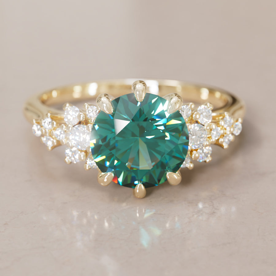 Unique Vintage Engagement Ring with Round Cut Teal Sapphire By Valley Rose