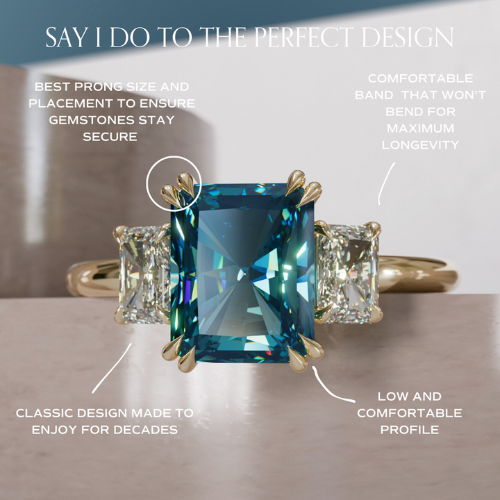 Unique Radiant Cut Blue Sapphire and Diamond Engagement Ring By Valley Rose