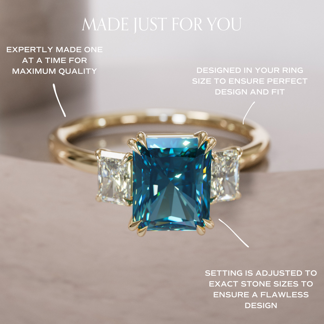 Unique Radiant Cut Blue Sapphire and Diamond Engagement Ring By Valley Rose