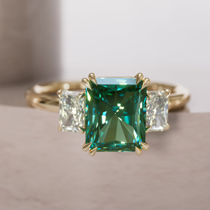 Unique Radiant Cut Green Sapphire and Diamond Engagement Ring By Valley Rose