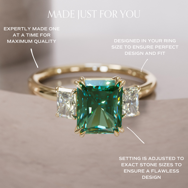 Unique Radiant Cut Green Sapphire and Diamond Engagement Ring By Valley Rose