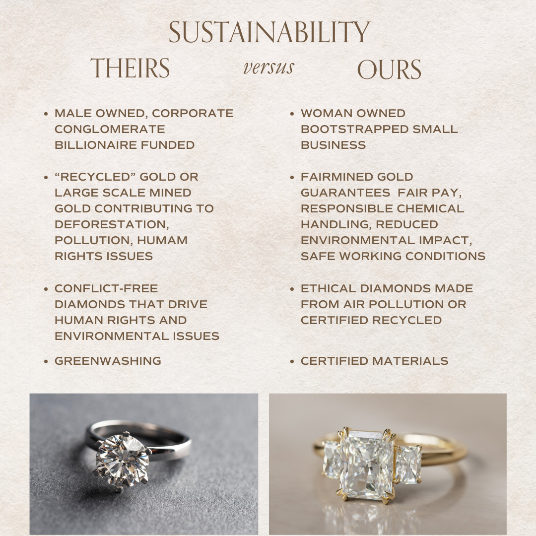Unique Radiant Cut Lab Created Diamond Three Stone Engagement Ring By Valley Rose
