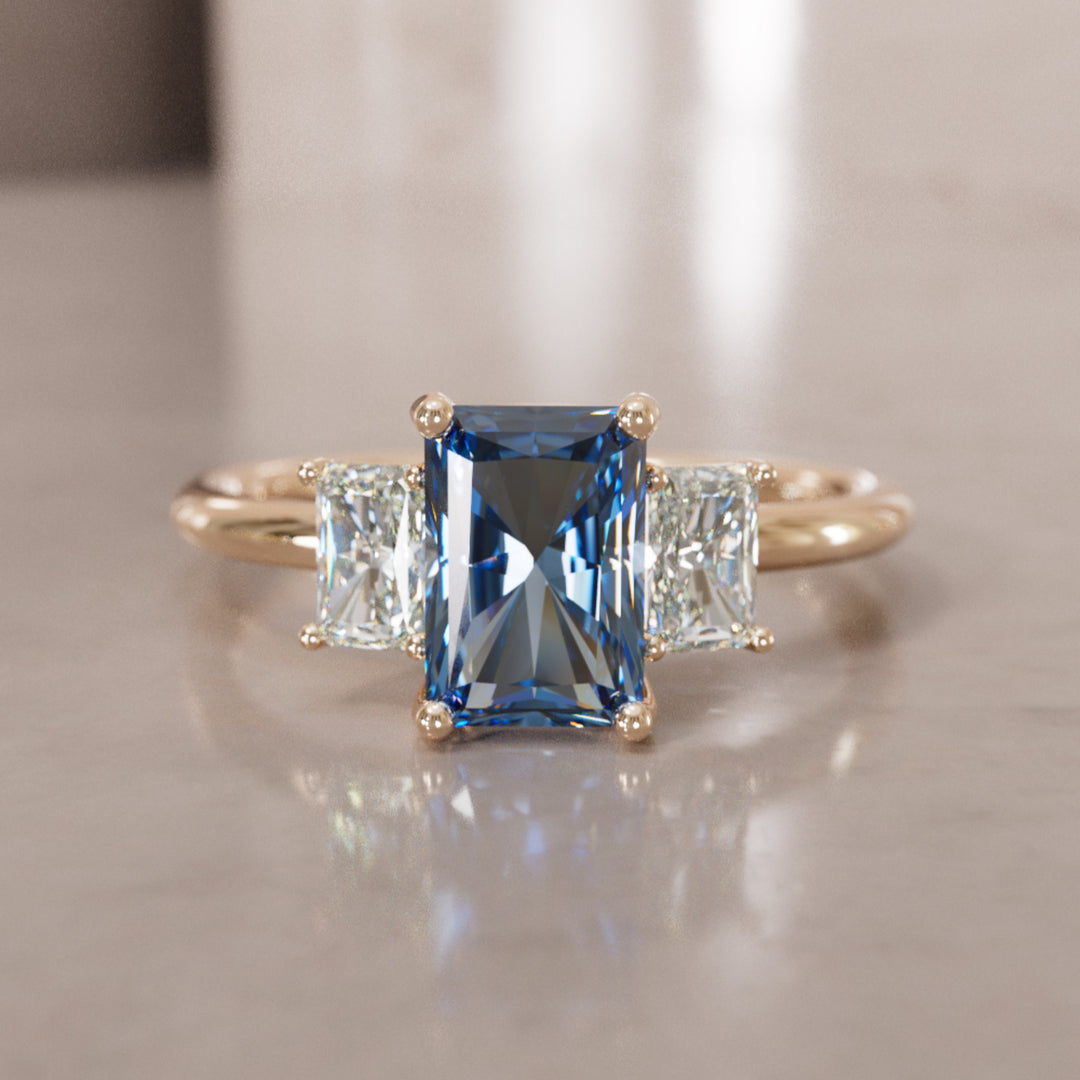 Valeria Radiant Blue Sapphire Modern Unique Engagement Ring (Setting Only) By Valley Rose