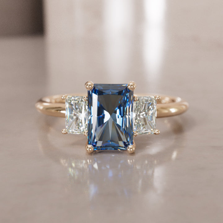 Valeria Radiant Blue Sapphire Modern Unique Engagement Ring (Setting Only) By Valley Rose