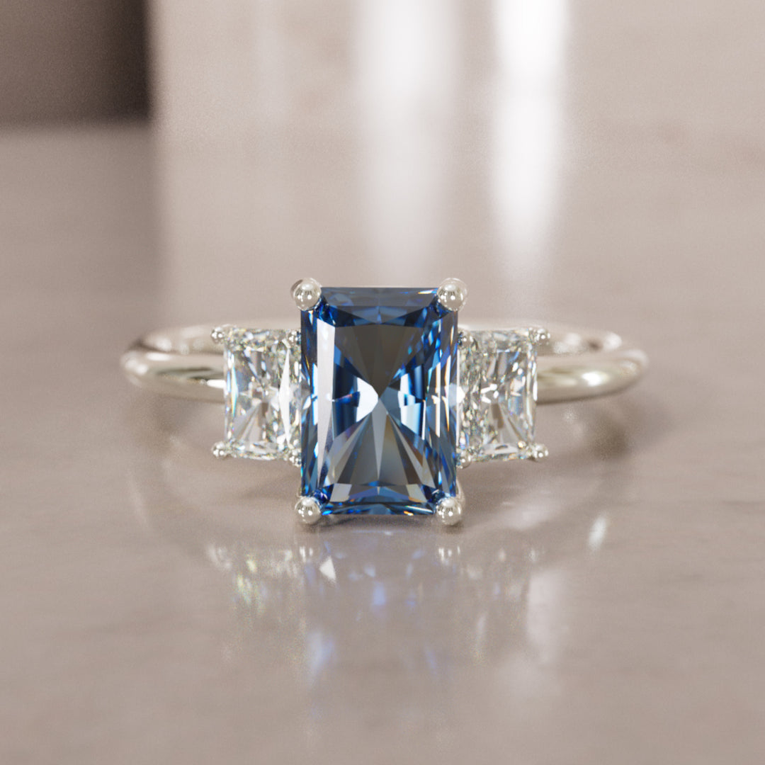 Valeria Radiant Blue Sapphire Modern Unique Engagement Ring (Setting Only) By Valley Rose