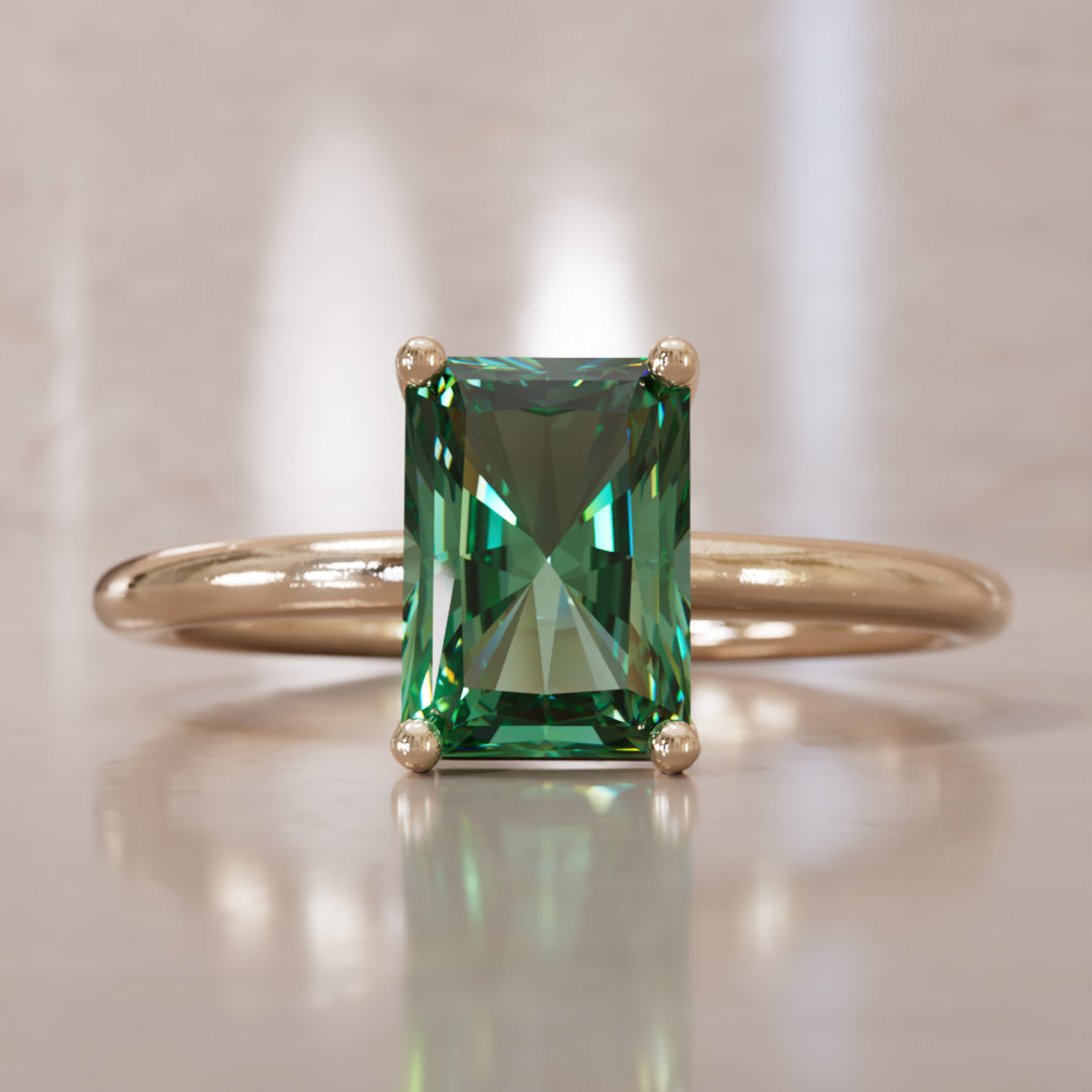 Vera Radiant Cut Green Sapphire Modern Unique Engagement Ring Solitaire (Setting Only)