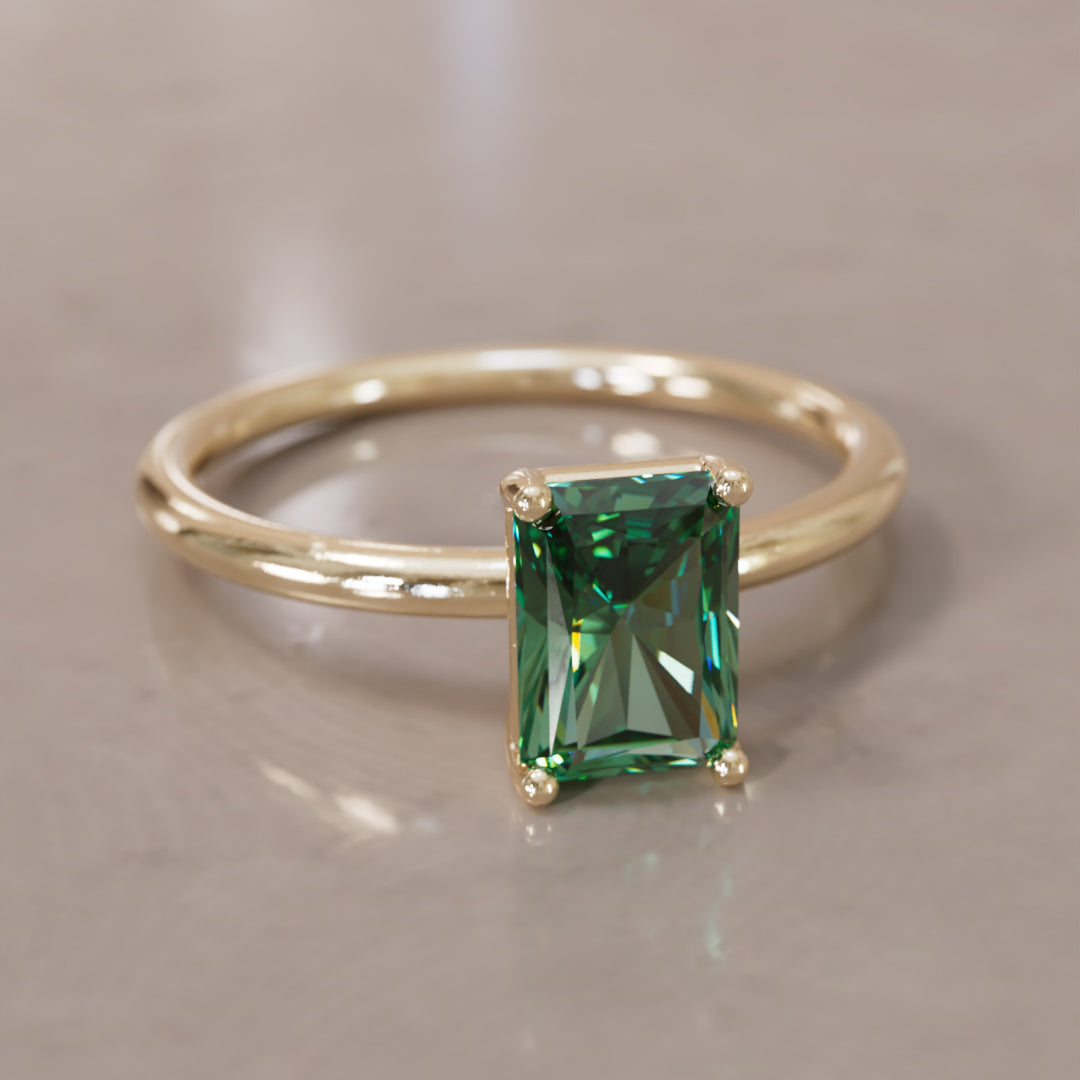 Vera Radiant Cut Green Sapphire Modern Unique Engagement Ring Solitaire (Setting Only)