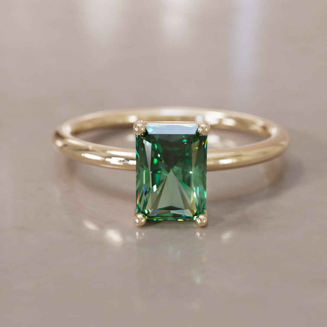 Vera Radiant Cut Green Sapphire Modern Unique Engagement Ring Solitaire (Setting Only)