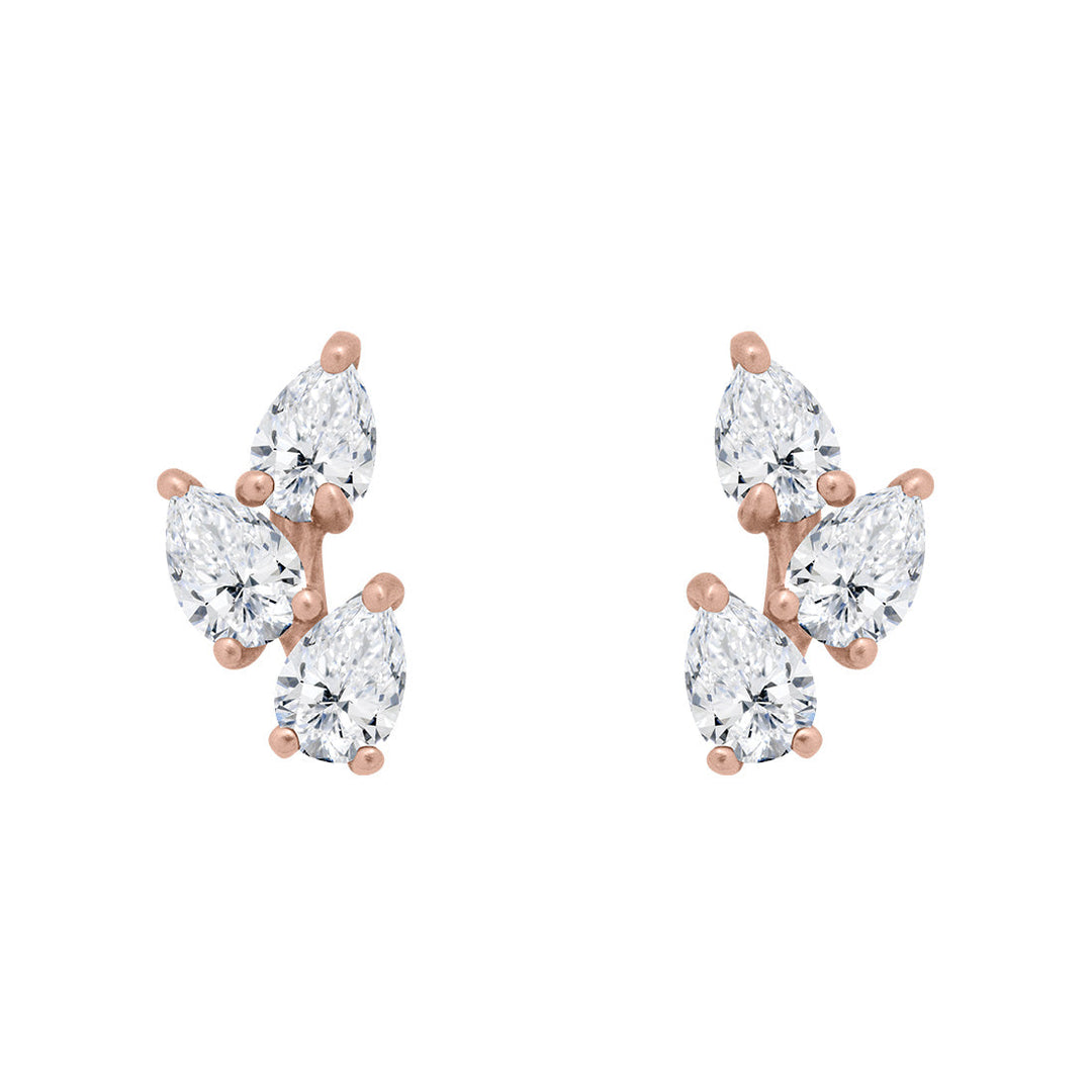 Diamond Leaf Nature Gemstone Stud Ear Climber Earrings Lab Diamond Single By Valley Rose Ethical Jewelry