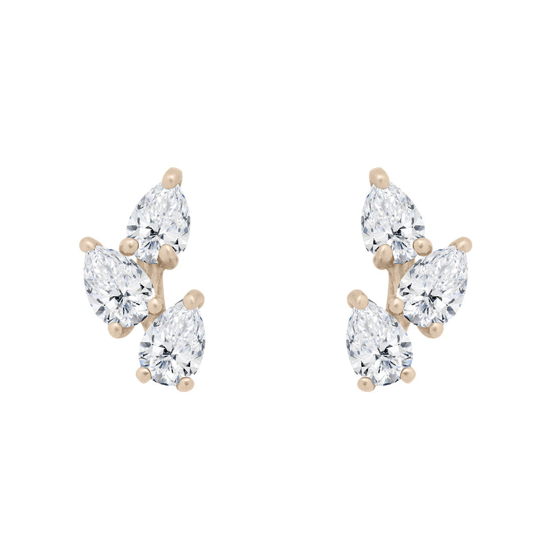 Diamond Leaf Nature Gemstone Stud Ear Climber Earrings Lab Diamond Single By Valley Rose Ethical Jewelry