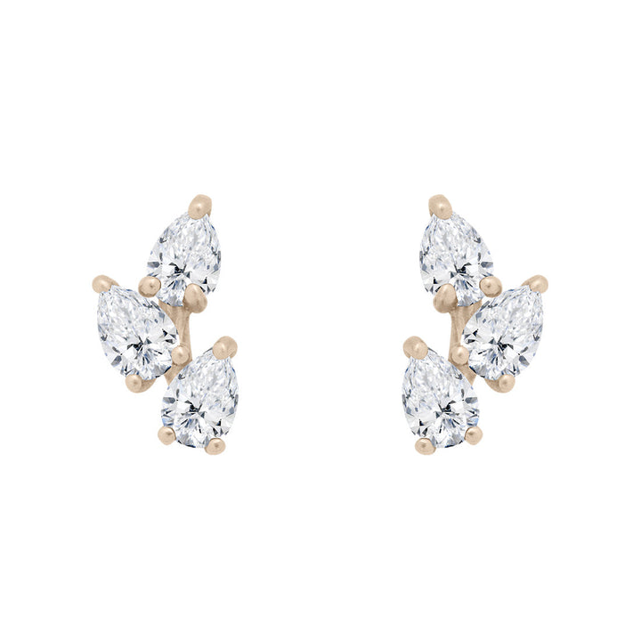 Diamond Leaf Nature Gemstone Stud Ear Climber Earrings Lab Diamond Single By Valley Rose Ethical Jewelry