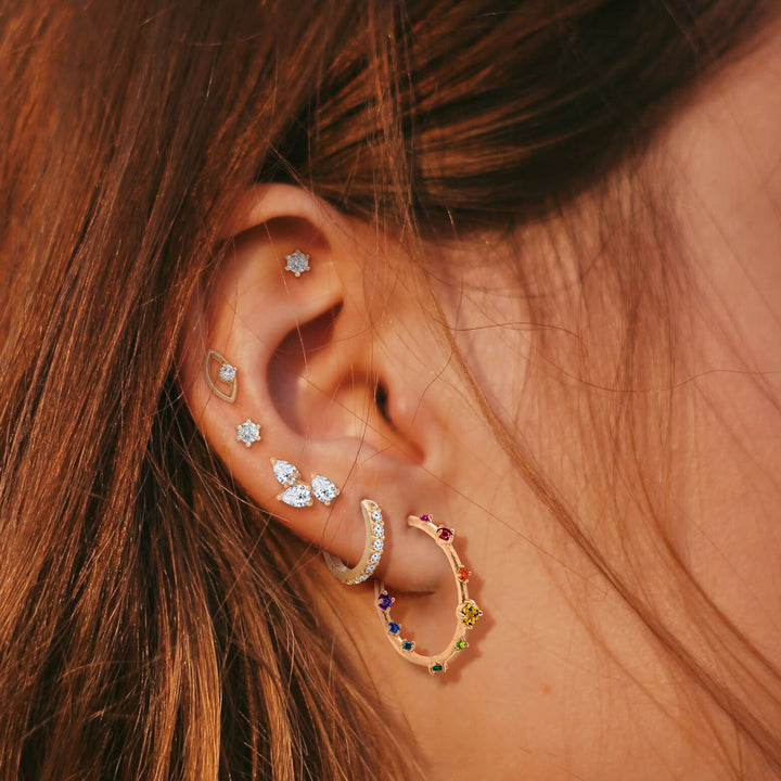 Diamond Leaf Nature Gemstone Stud Ear Climber Earrings Lab Diamond Single By Valley Rose Ethical Jewelry