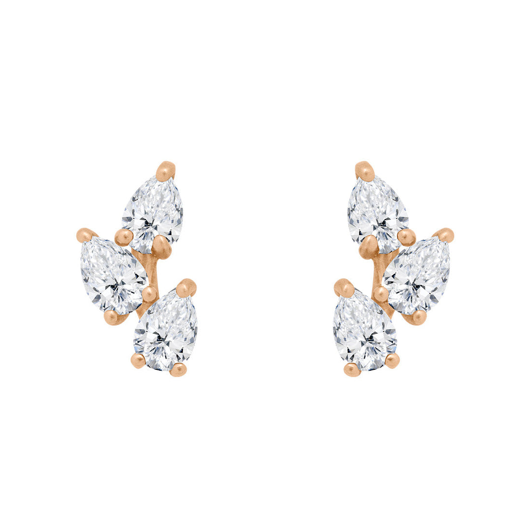 Diamond Leaf Nature Gemstone Stud Ear Climber Earrings Lab Diamond Single By Valley Rose Ethical Jewelry