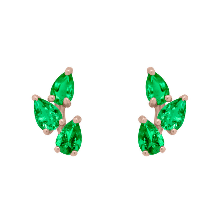 Emerald Leaf Nature Gemstone Stud Ear Climber Earrings Single By Valley Rose Ethical Jewelry