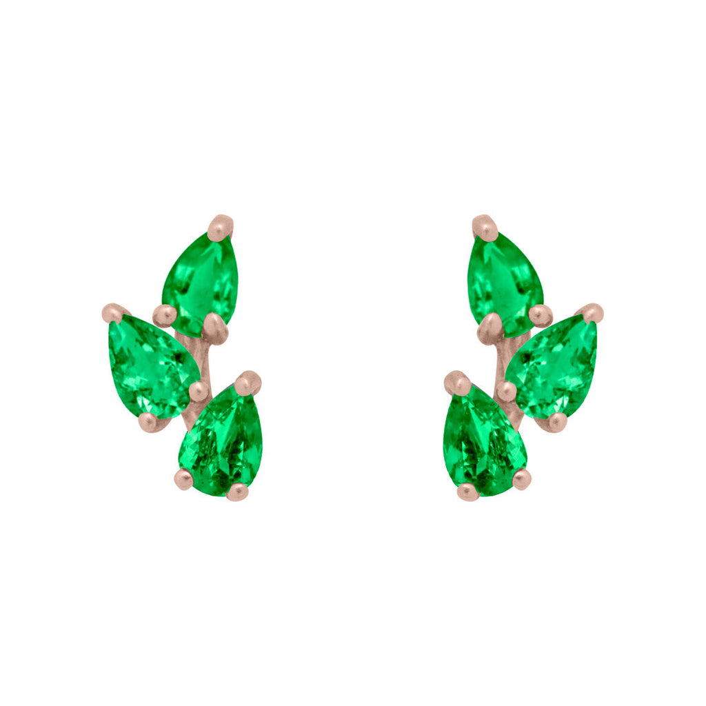 Emerald Leaf Nature Gemstone Stud Ear Climber Earrings Single By Valley Rose Ethical Jewelry