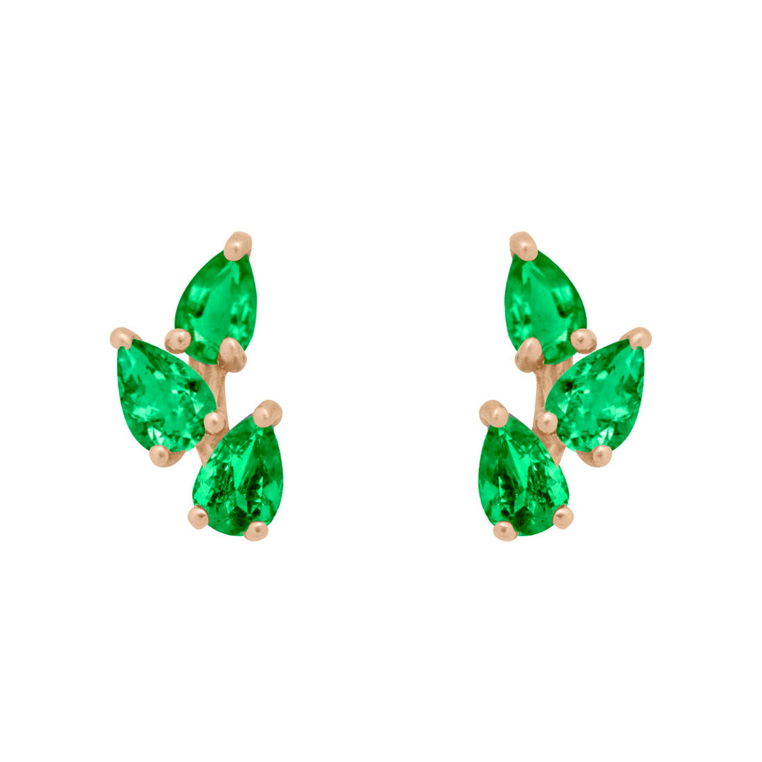 Emerald Leaf Nature Gemstone Stud Ear Climber Earrings Single By Valley Rose Ethical Jewelry