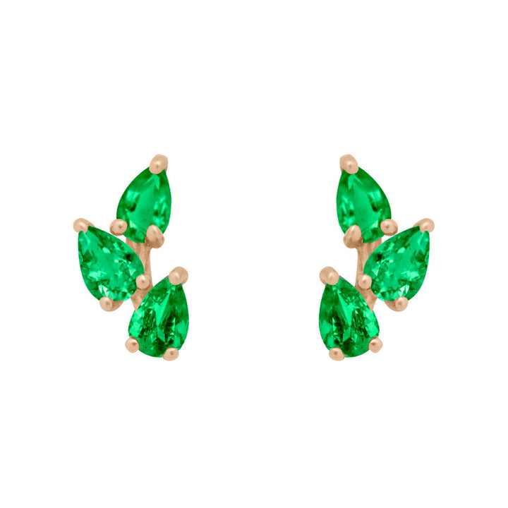 Emerald Leaf Nature Gemstone Stud Ear Climber Earrings Single By Valley Rose Ethical Jewelry