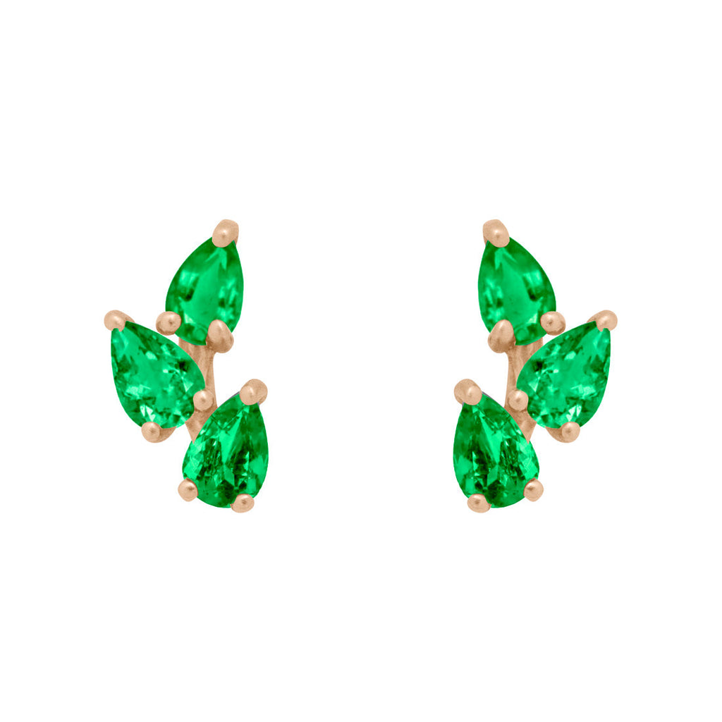 Emerald Leaf Nature Gemstone Stud Ear Climber Earrings Single By Valley Rose Ethical Jewelry