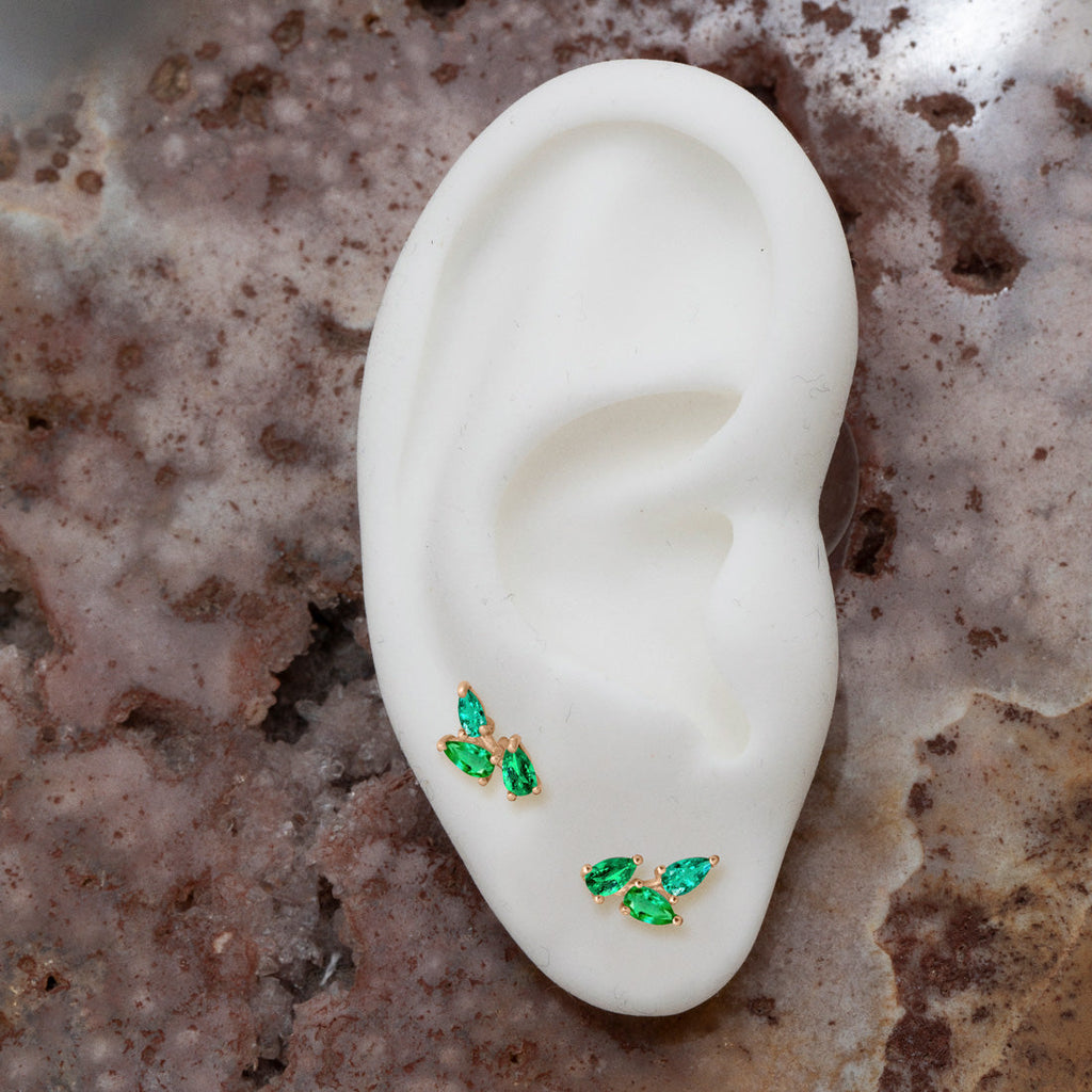 Emerald Leaf Nature Gemstone Stud Ear Climber Earrings Single By Valley Rose Ethical Jewelry