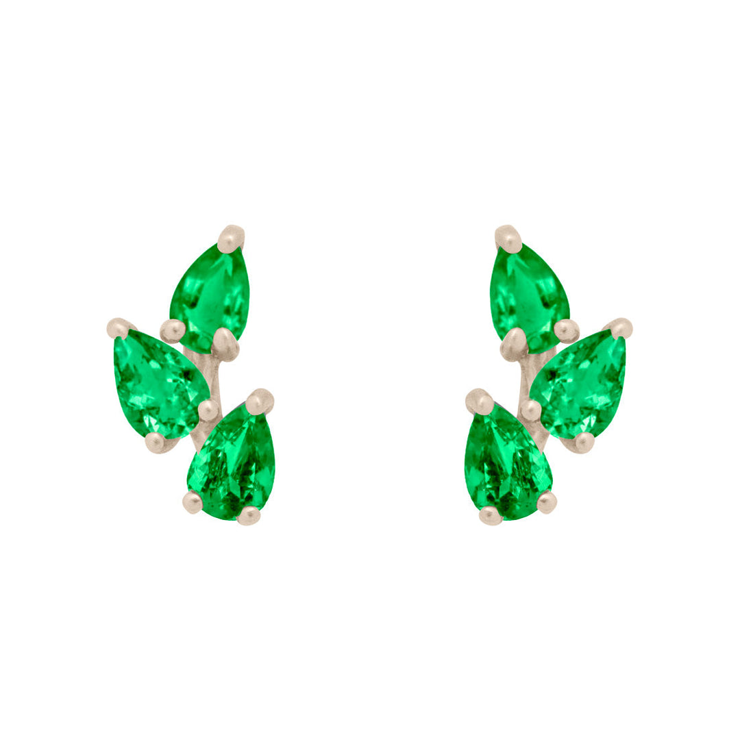 Emerald Leaf Nature Gemstone Stud Ear Climber Earrings Single By Valley Rose Ethical Jewelry