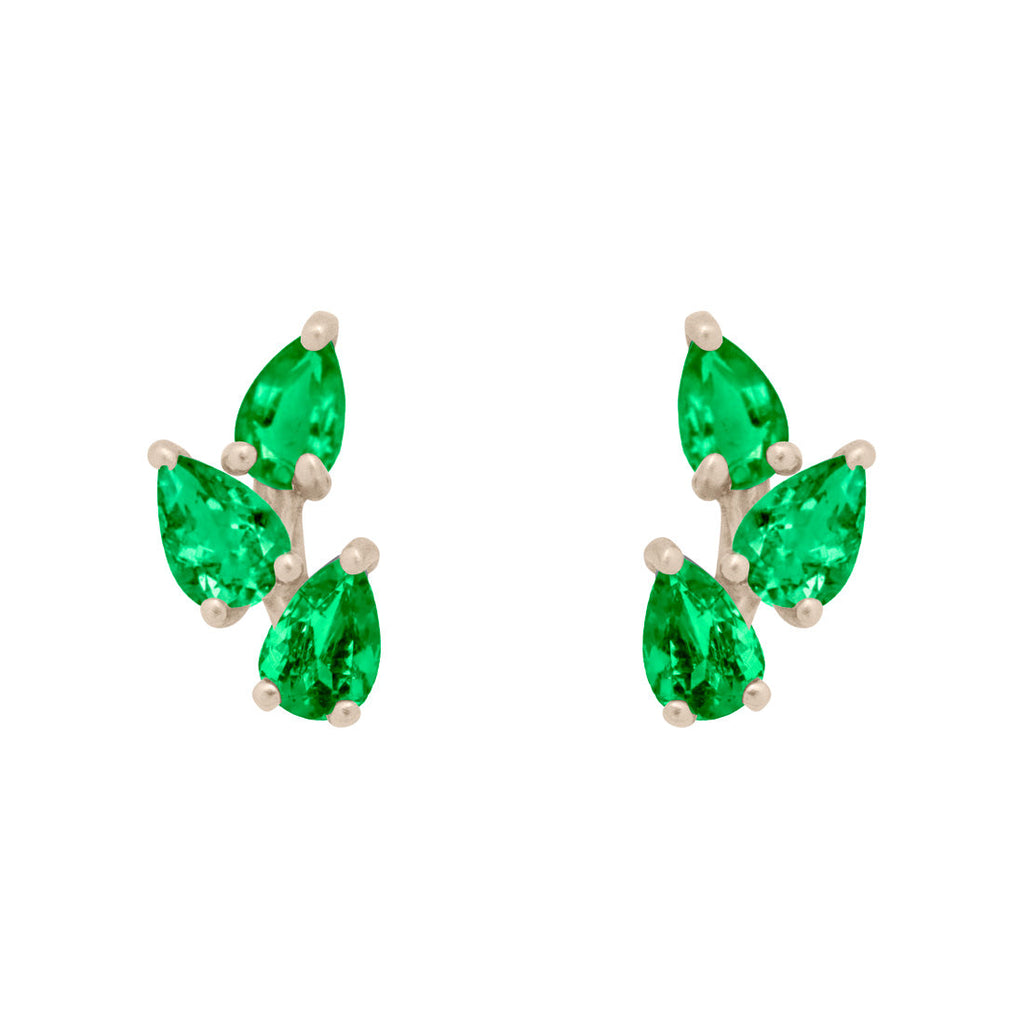 Emerald Leaf Nature Gemstone Stud Ear Climber Earrings Single By Valley Rose Ethical Jewelry