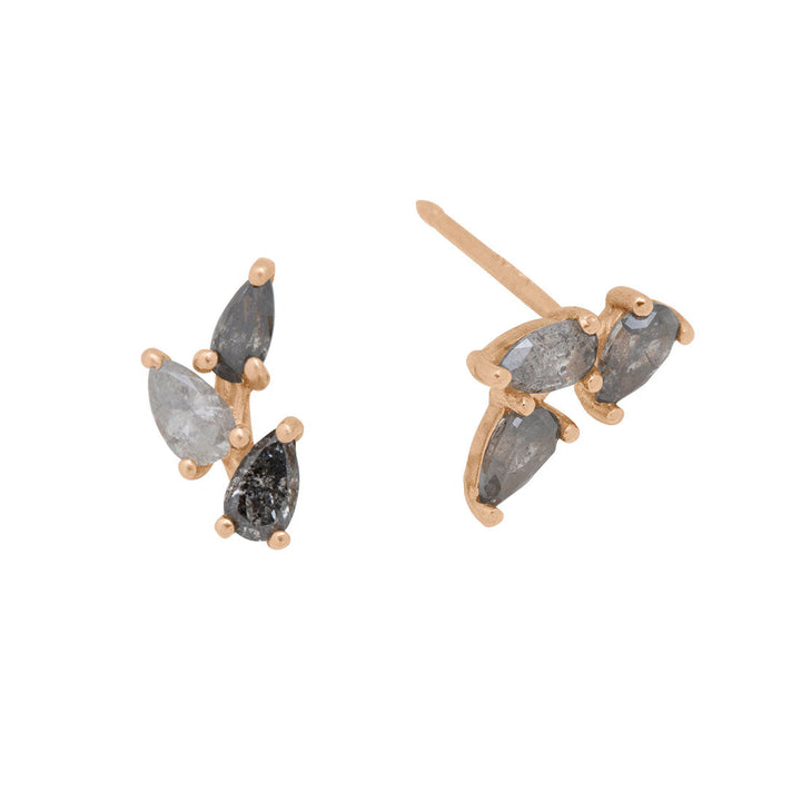 Grey Diamond Leaf Nature Gemstone Stud Ear Climber Earrings By Valley Rose Ethical Jewelry