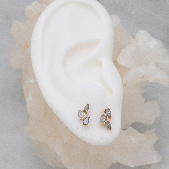 Grey Diamond Leaf Nature Gemstone Stud Ear Climber Earrings By Valley Rose Ethical Jewelry