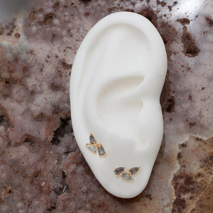 Grey Diamond Leaf Nature Gemstone Stud Ear Climber Earrings By Valley Rose Ethical Jewelry