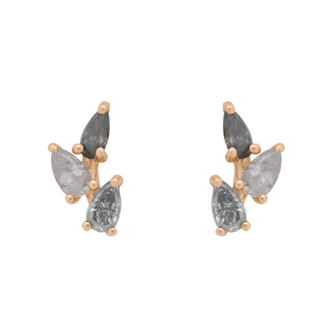 Grey Diamond Leaf Nature Gemstone Stud Ear Climber Earrings By Valley Rose Ethical Jewelry