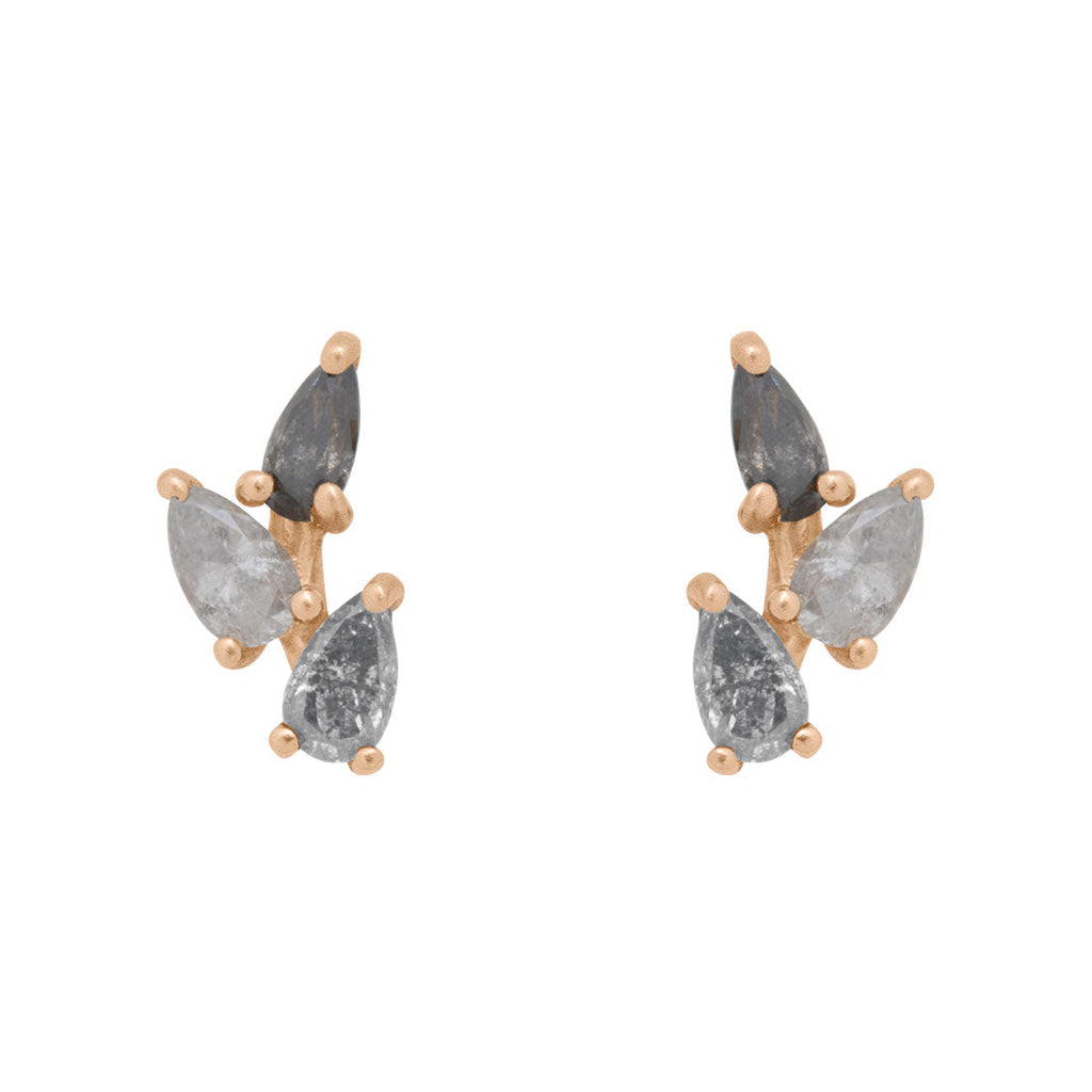 Grey Diamond Leaf Nature Gemstone Stud Ear Climber Earrings By Valley Rose Ethical Jewelry