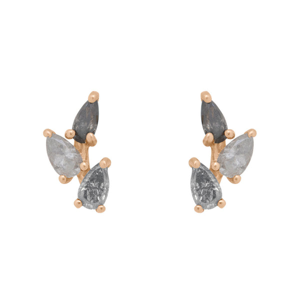 Grey Diamond Leaf Nature Gemstone Stud Ear Climber Earrings By Valley Rose Ethical Jewelry