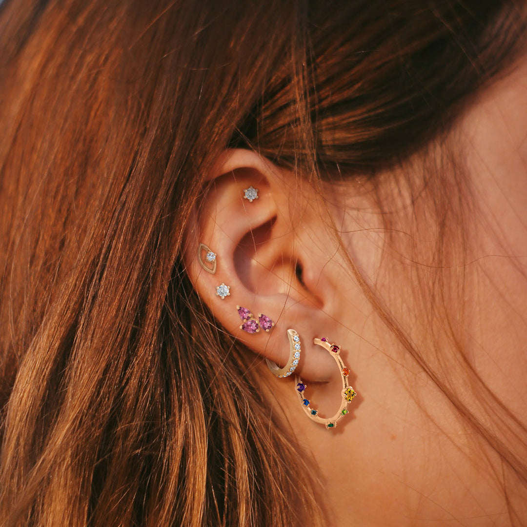 Pink Tourmaline Leaf Nature Gemstone Stud Ear Climber Earrings Sinlge By Valley Rose Ethical Jewelry
