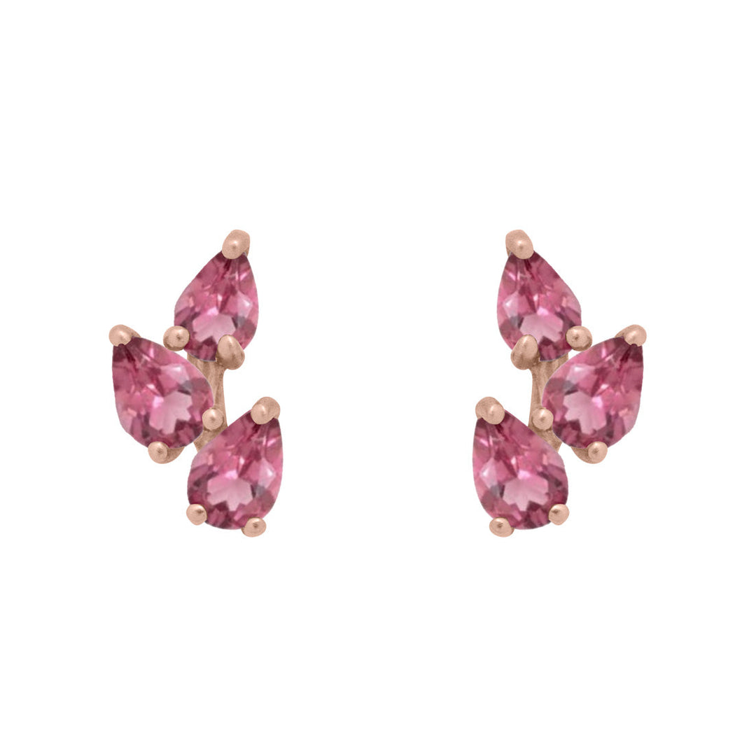 Pink Tourmaline Leaf Nature Gemstone Stud Ear Climber Earrings Sinlge By Valley Rose Ethical Jewelry