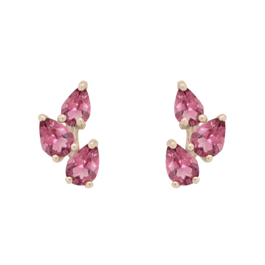 Pink Tourmaline Leaf Nature Gemstone Stud Ear Climber Earrings Sinlge By Valley Rose Ethical Jewelry