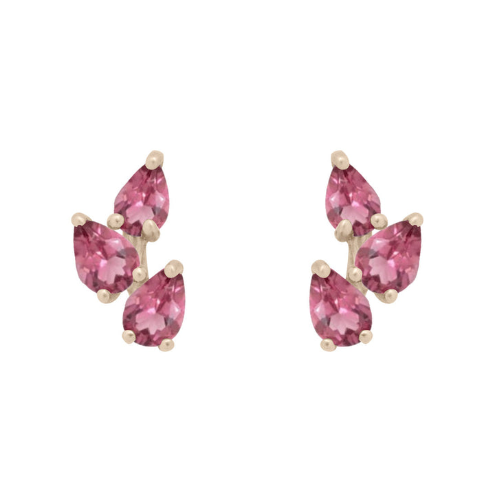 Pink Tourmaline Leaf Nature Gemstone Stud Ear Climber Earrings Sinlge By Valley Rose Ethical Jewelry