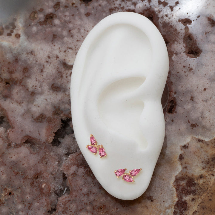 Pink Tourmaline Leaf Nature Gemstone Stud Ear Climber Earrings Sinlge By Valley Rose Ethical Jewelry