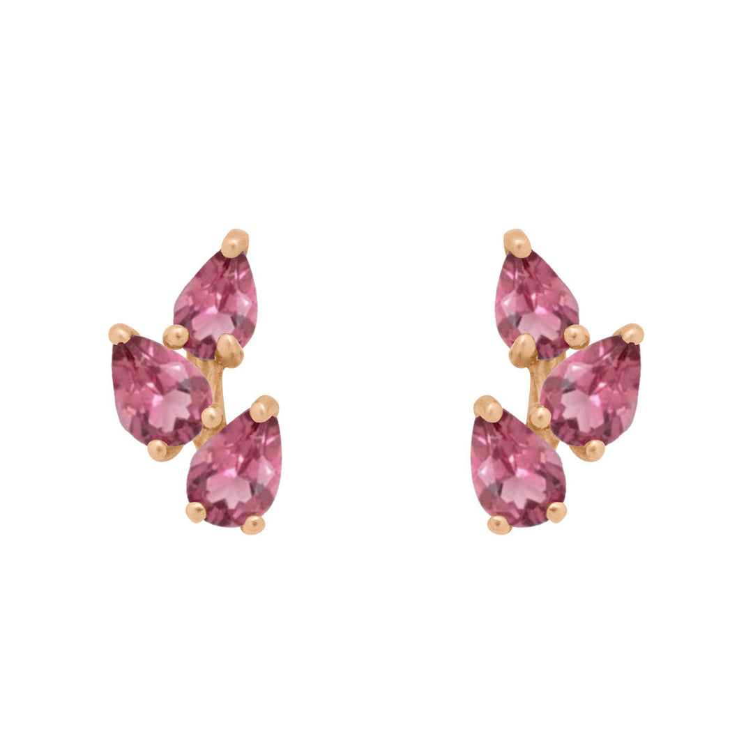 Pink Tourmaline Leaf Nature Gemstone Stud Ear Climber Earrings Sinlge By Valley Rose Ethical Jewelry