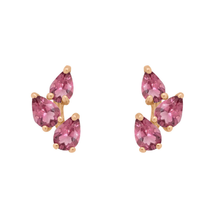 Pink Tourmaline Leaf Nature Gemstone Stud Ear Climber Earrings Sinlge By Valley Rose Ethical Jewelry