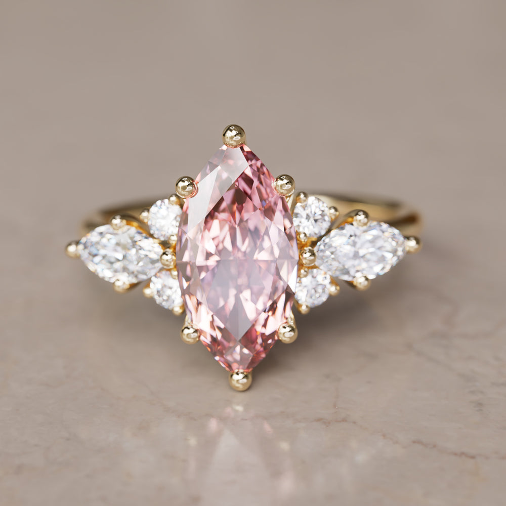 Vintage Fantasy Engagement Ring with Marquise Pink Diamond By Valley Rose