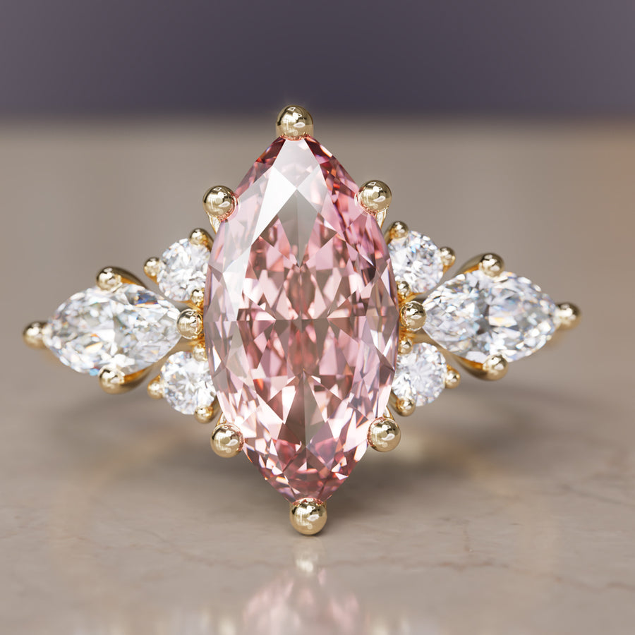 Vintage Fantasy Engagement Ring with Marquise Pink Diamond By Valley Rose