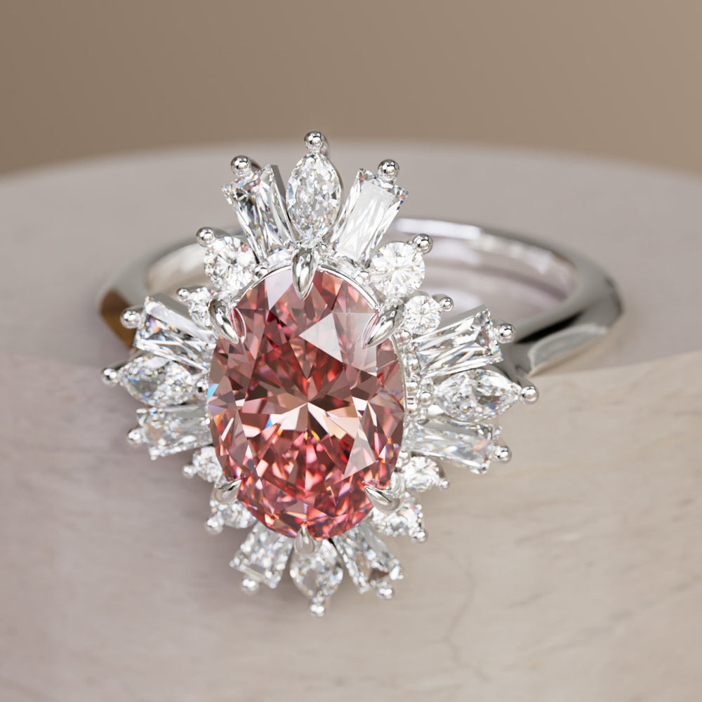 Vintage Halo Engagement Ring with Oval Pink Diamond By Valley Rose