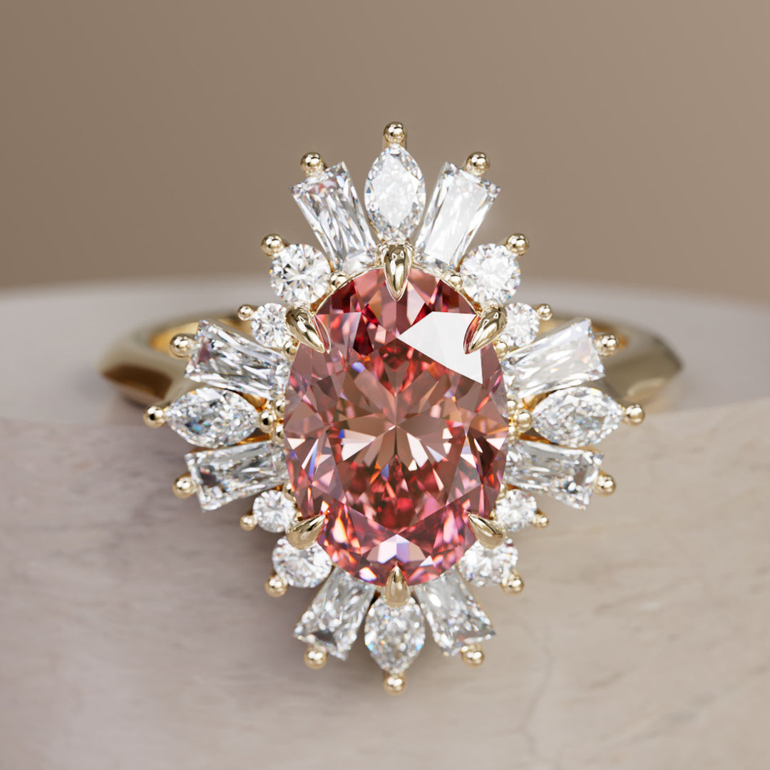 Vintage Halo Engagement Ring with Oval Pink Diamond By Valley Rose