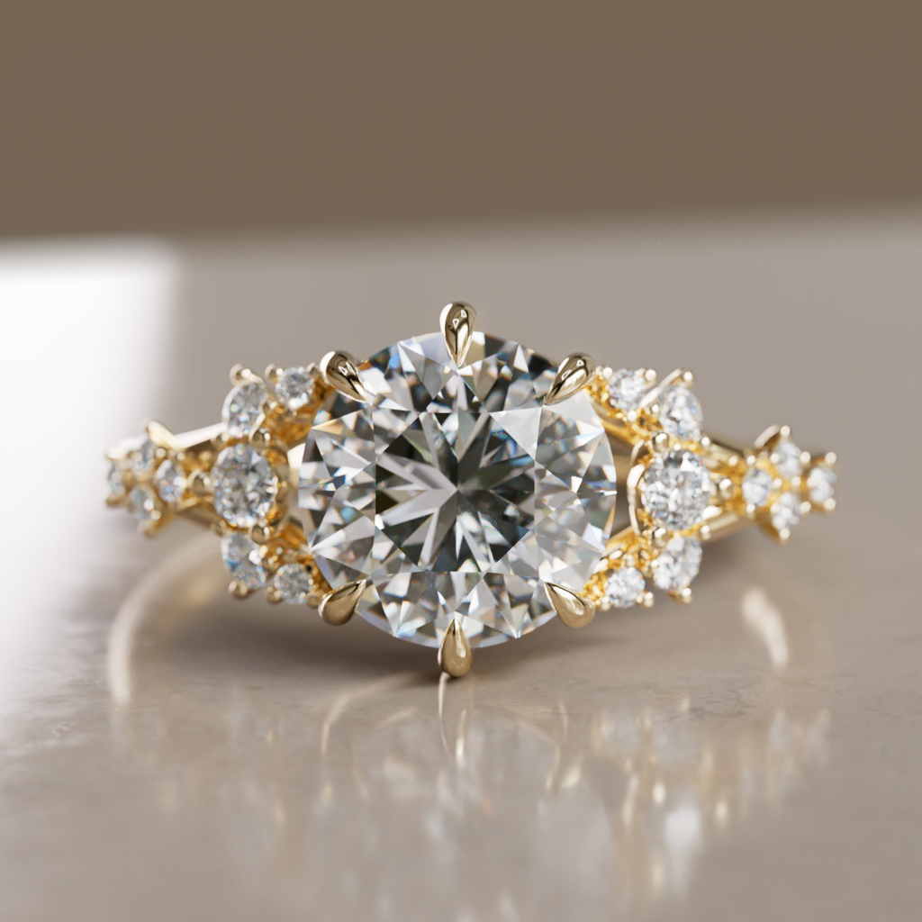 Violette Round Lab Diamond Unique Engagement Ring By Valley Rose