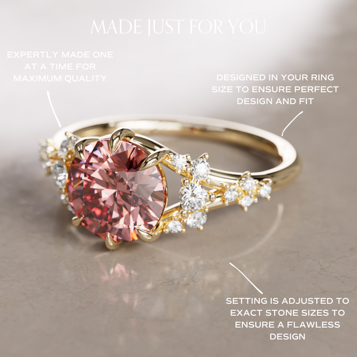 Unique Nature Round Pink Lab Created Diamond Engagement Ring By Valley Rose