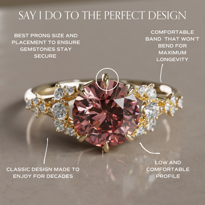 Unique Nature Round Pink Lab Created Diamond Engagement Ring By Valley Rose