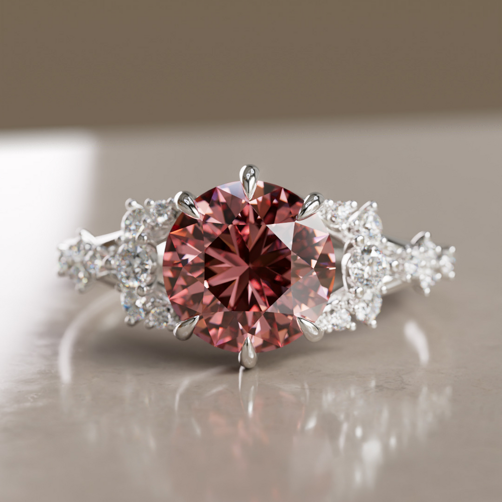 Unique Nature Round Pink Lab Created Diamond Engagement Ring By Valley Rose