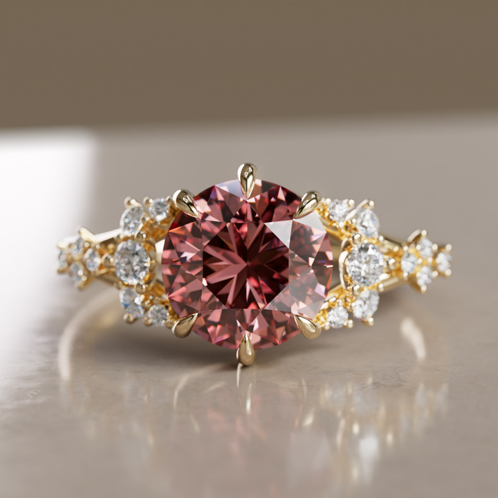 Unique Nature Round Pink Lab Created Diamond Engagement Ring By Valley Rose
