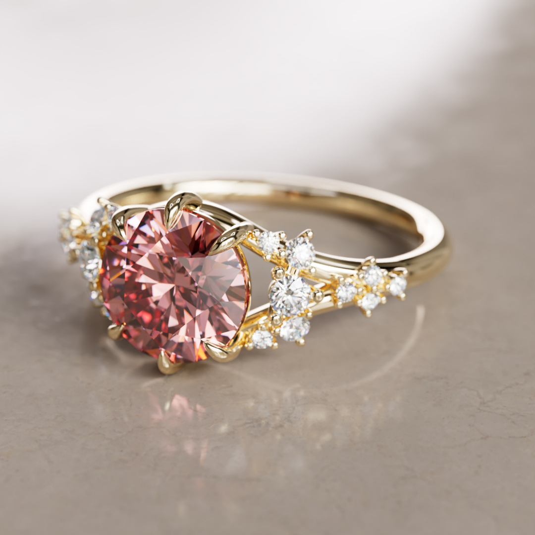 Unique Nature Round Pink Lab Created Diamond Engagement Ring By Valley Rose