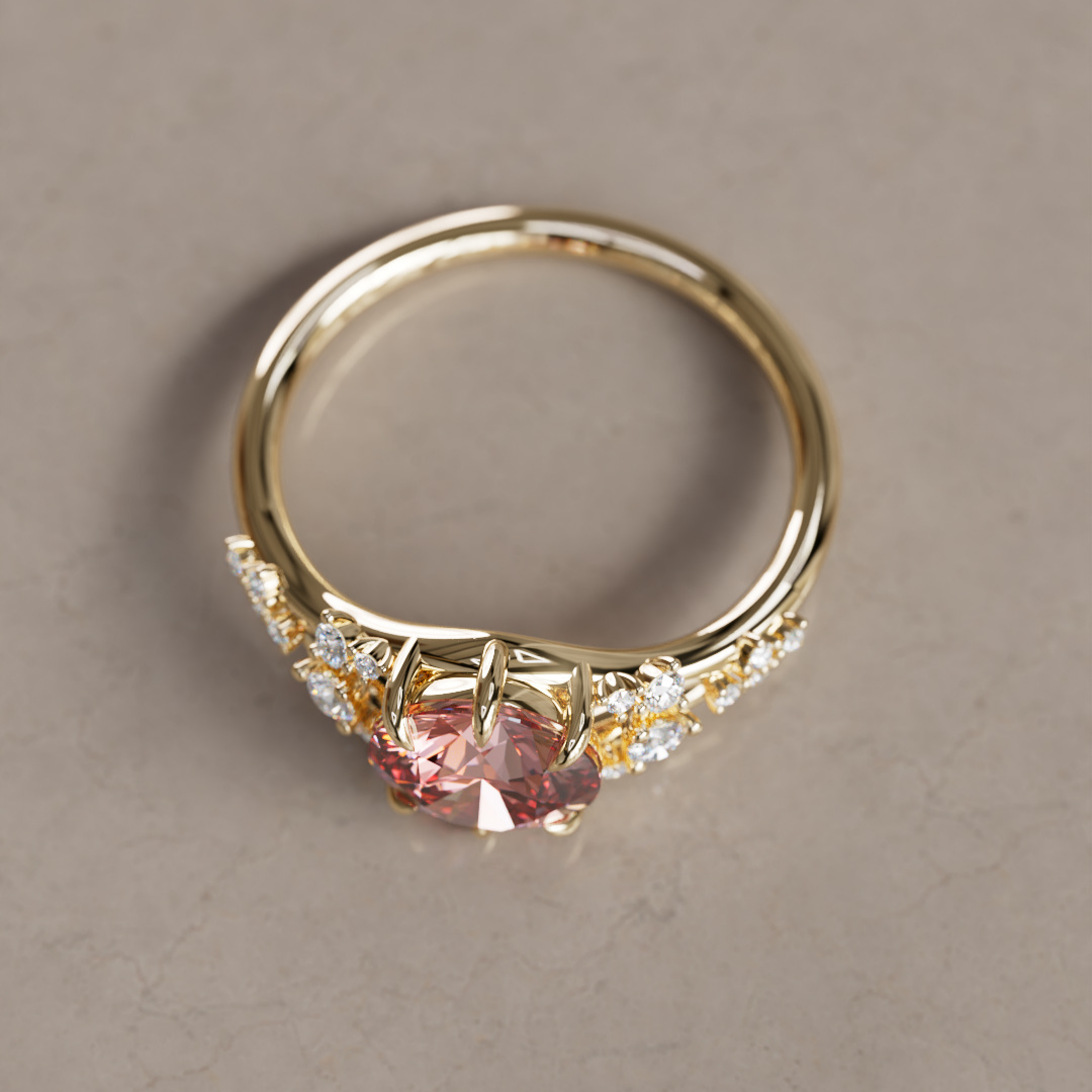 Unique Nature Round Pink Lab Created Diamond Engagement Ring By Valley Rose
